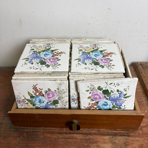 65 vintage Fliesen mit Blumendekor von Villeroy und Boch