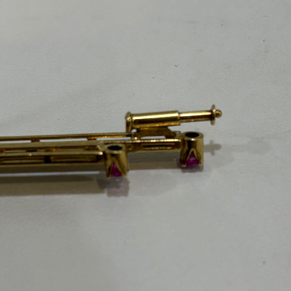 Feuer und Eis Brosche - 750er Goldbrosche mit Saphir und Rubin