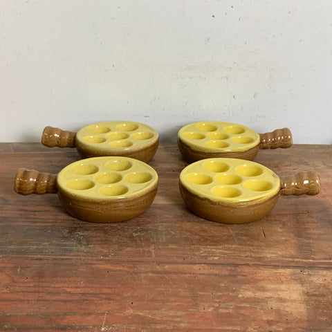 Vintage 4er Set Keramik Schneckenpfännchen von Depose France