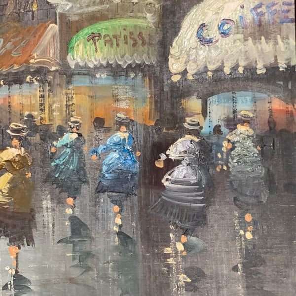 Ölgemälde Fußgängerzone im Regen von Antonio Cortiz