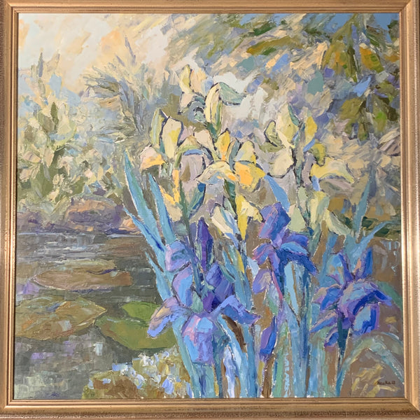 Ölgemälde Lilien am Teich von Klaus Heckert