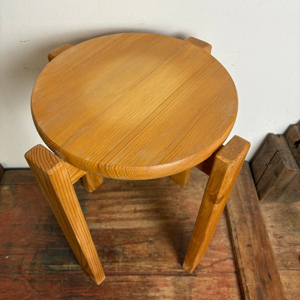 Vintage Kieferholz Hocker von Baumwritter Schweden