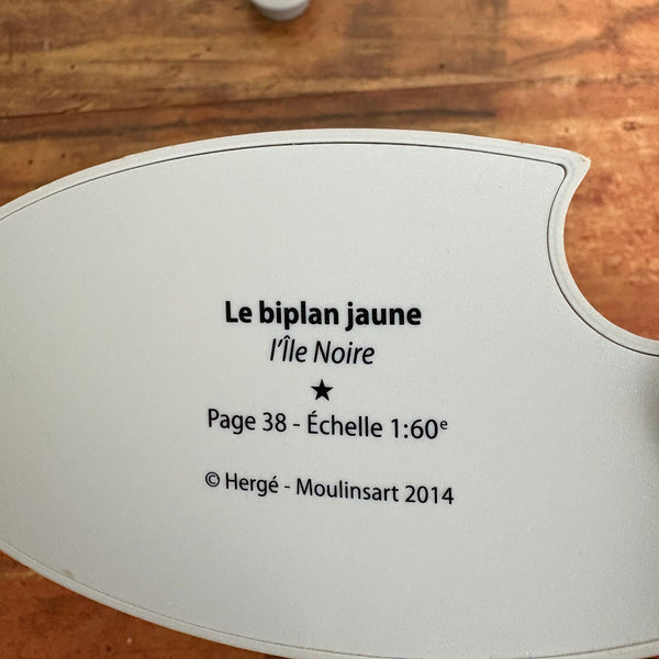 Modell Figur und Buch Tim und Struppi der Gelbe Doppeldecker mit Schulze aus Die schwarze Insel