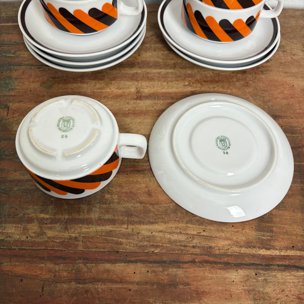 Vintage 6er Set Kaffeetassen mit Untertassen von Walküre Bayreuth Porzellan für Tchibo