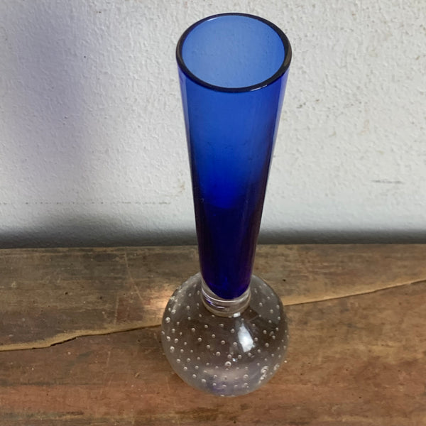 Orchideenvase Solifleurvase Stangenvase Kugelfuß mit Bubbles blau