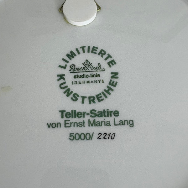 Komplette Serie 12 Vintage Satire Teller von Ernst Lang Maria Lang für Rosenthal
