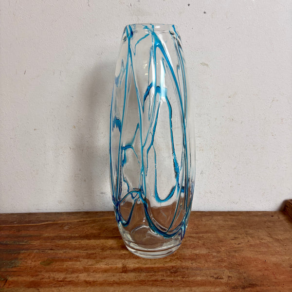 Vintage Glas Vase von Murano mit blauem Faden