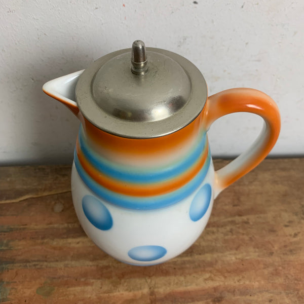 Vintage Art Deco Kakaokanne Krug mit Deckel in Spritzdekor von Leuchtenburg Miranda