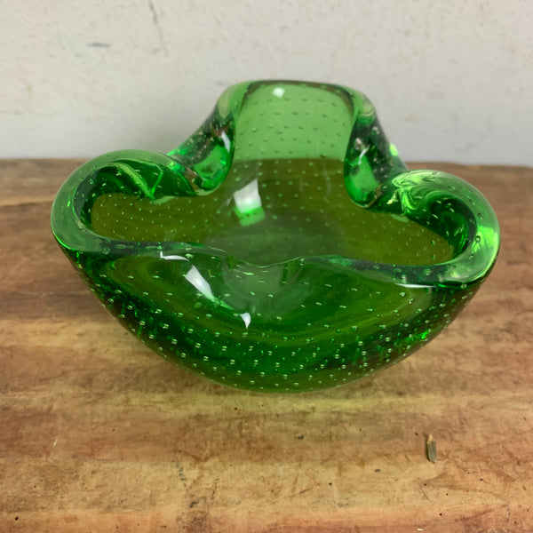 Vintage Mid Century Bubble Murano Aschenbecher grün