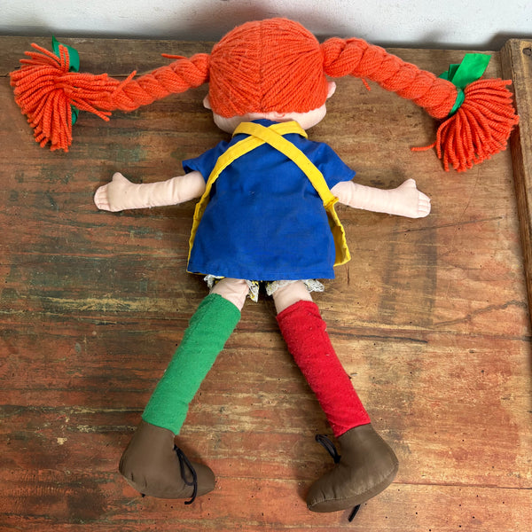 Vintage Schwedische Astrid Lindgren Pippi Langstrumpf Stoffpuppe von Palmefjord Toys