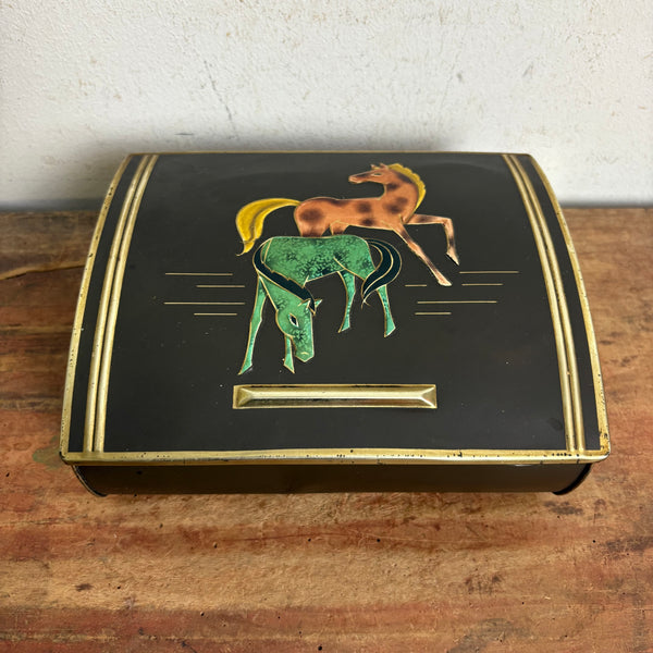 Vintage Mid Century Blechdose mit Pferde Motiv von Nörenberg-Kaffee Hamburg
