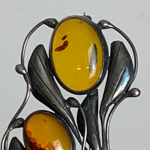 Art Deco Silber Brosche mit Bernstein
