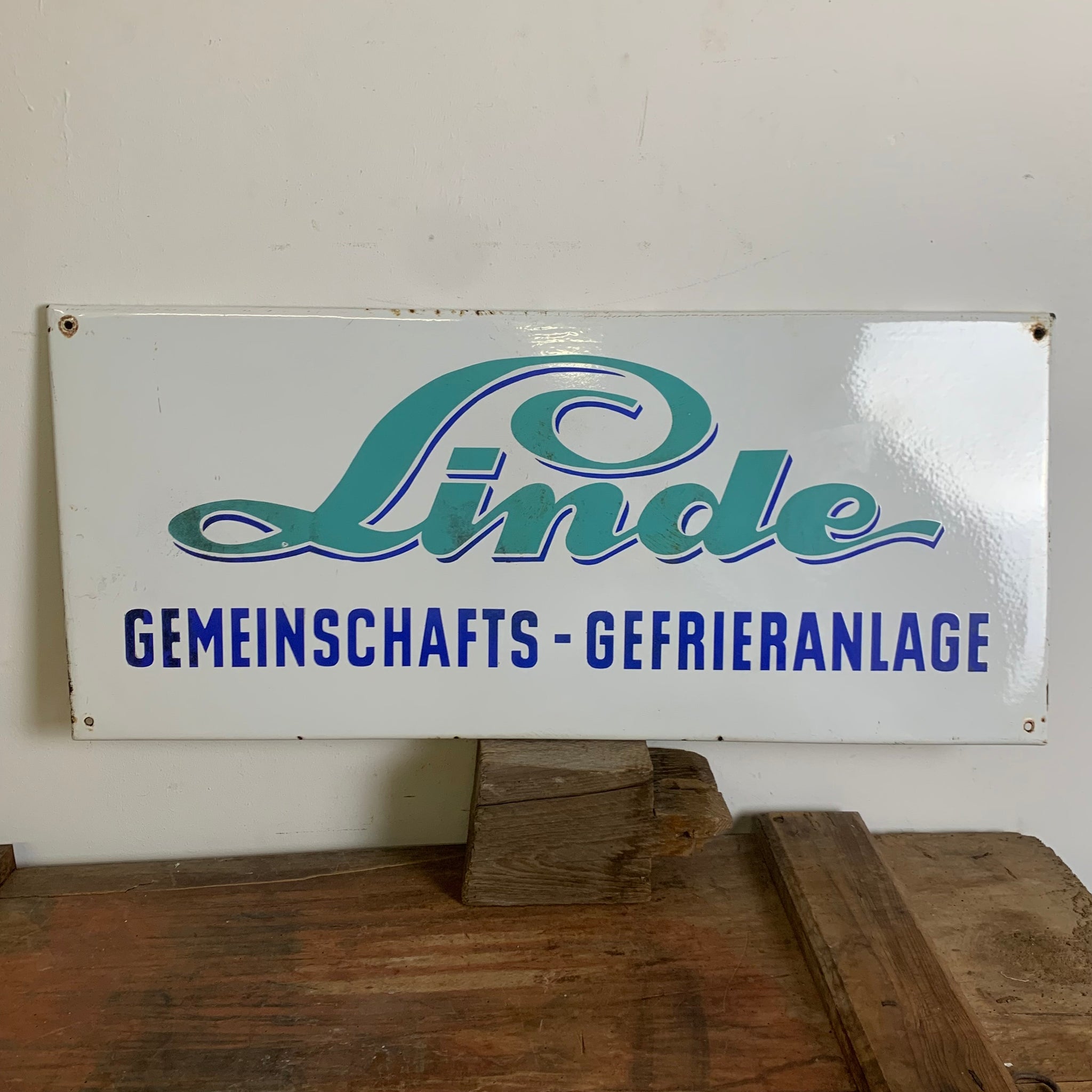 Emaille Schild Linde Gemeinschafts Gefrieranlage