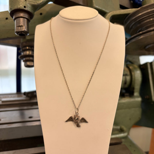 Vintage Silber Kette mit Anhänger Eule fliegend