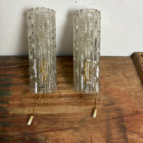 2 Vintage Design Ice Glas Wandlampen von Carl Fagerlund für Lyfa Orrefors