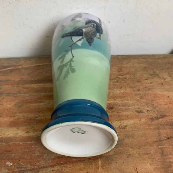 Antike Jugendstil Porzellan Vase Motiv Auerhahn von Wilhelm Jäger