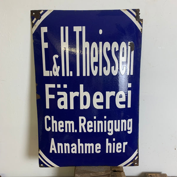 Emaille Schild E. & H. Theissen Färberei