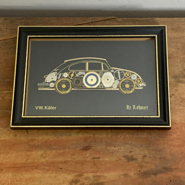 Vintage VW Käfer Uhrenbild von Heinrich Lehner