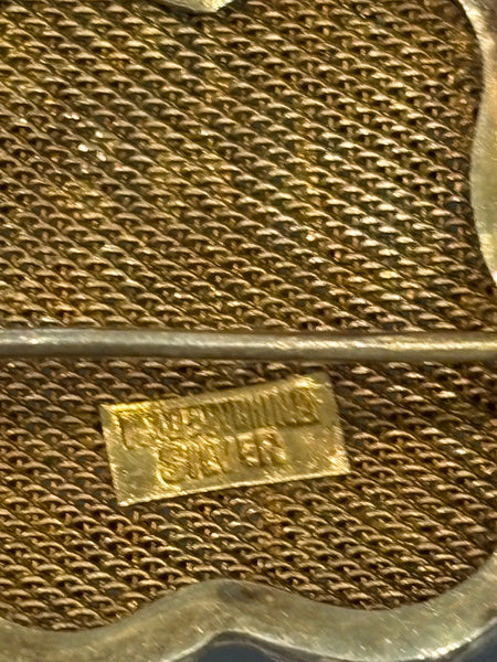 Vintage florale filigrane Brosche Anhänger aus vergoldetem Silber mit Emaille Verzierung