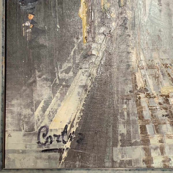 Ölgemälde Fußgängerzone im Regen von Antonio Cortiz
