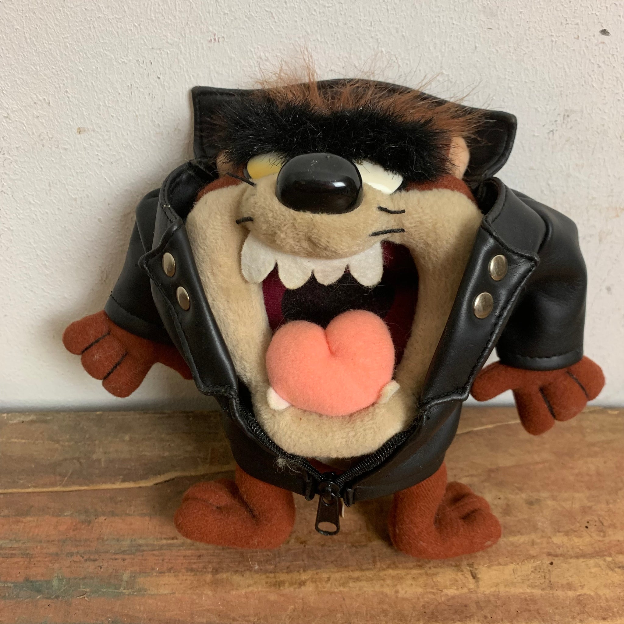 Vintage Looney Tunes Taz Tasmanian Devil Leather Jacket Plush