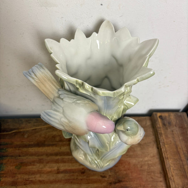 Vintage spanische Keramik Vase mit Vögeln