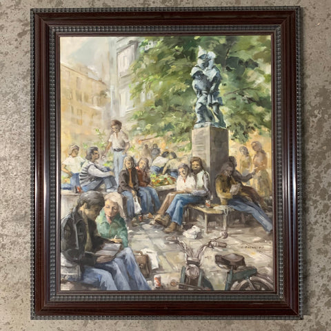 Ölgemälde Treffpunkt Huckup Hildesheim von L. Ossnkopp