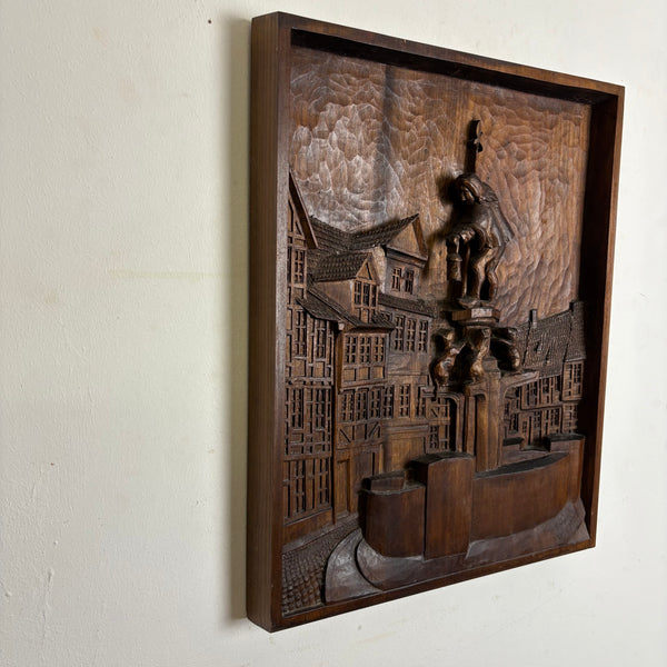 Geschnitztes Holz Relief Bild Katzenbrunnen Neustädter Markt Hildesheim