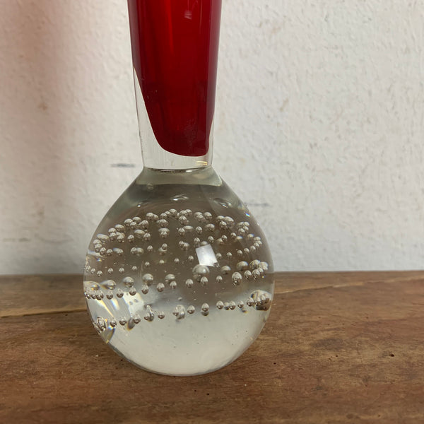 Orchideenvase Solifleurvase Stangenvase Kugelfuß mit Bubbles rot