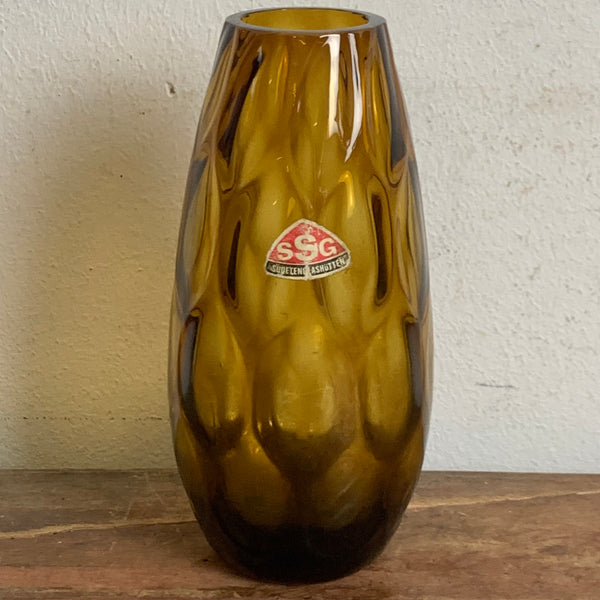 Vintage bernsteinfarbene Vase von Sudetenglashütte