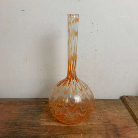 Vintage Mid Century Design Glas Vase mit Fadendekor Murano