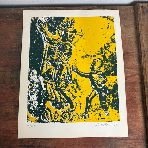 Lithographie Bernwardssäule Weltkulturerbe Hildesheimer Dom von Josef Albert Slominski