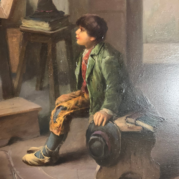 Ölgemälde Die ungehorsamen Schulbuben von Rudolf Jelinek