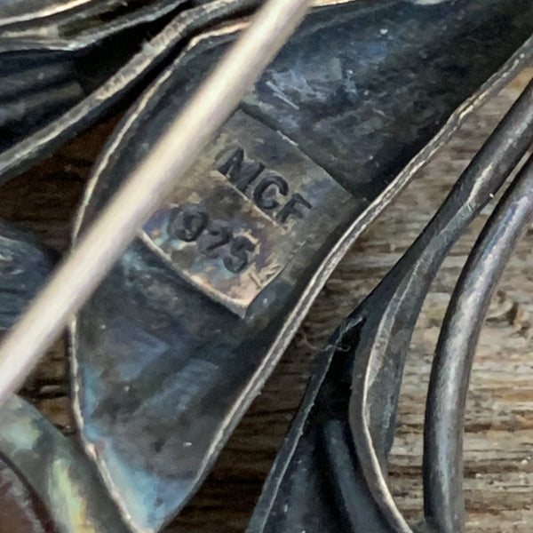 Art Deco Silber Brosche mit Bernstein