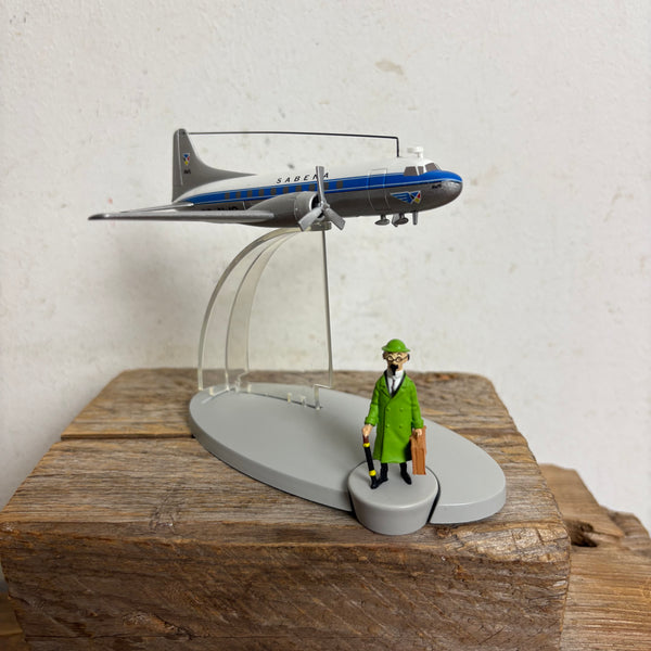 Modell Figur und Buch Tim und Struppi das Das Sabena-Flugzeug mit Professor Bienlein aus Der Fall Bienlein
