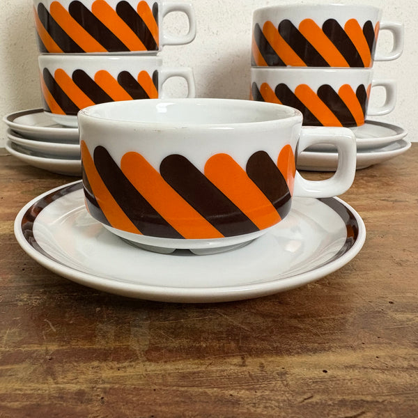 Vintage 6er Set Kaffeetassen mit Untertassen von Walküre Bayreuth Porzellan für Tchibo