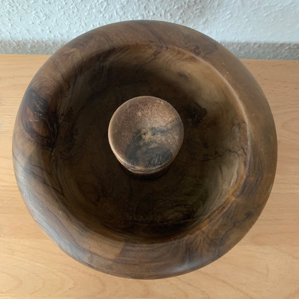 Vintage große Nussknackerschale aus gedrechseltem Massivholz und dazugehörigem Hammer
