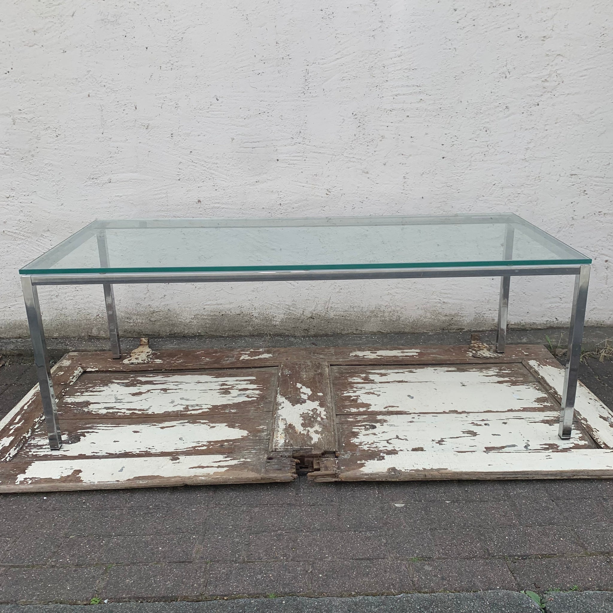 Vintage großer Couchtisch Chrom Glas