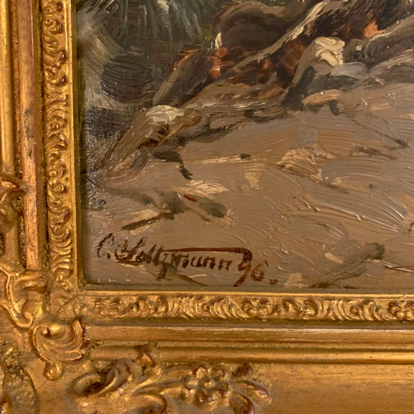 Ölgemälde Hüttendorf im afrikanischen Hochland von Carl Salzmann