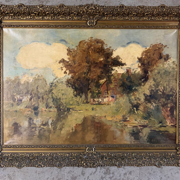 Ölgemälde Sommerwolken über Landhaus am See von Pieter de Regt