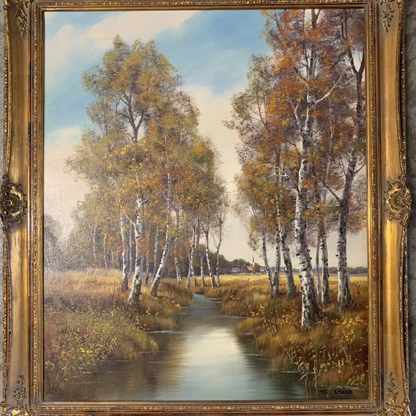 Ölgemälde Birken am Bach von Mürr