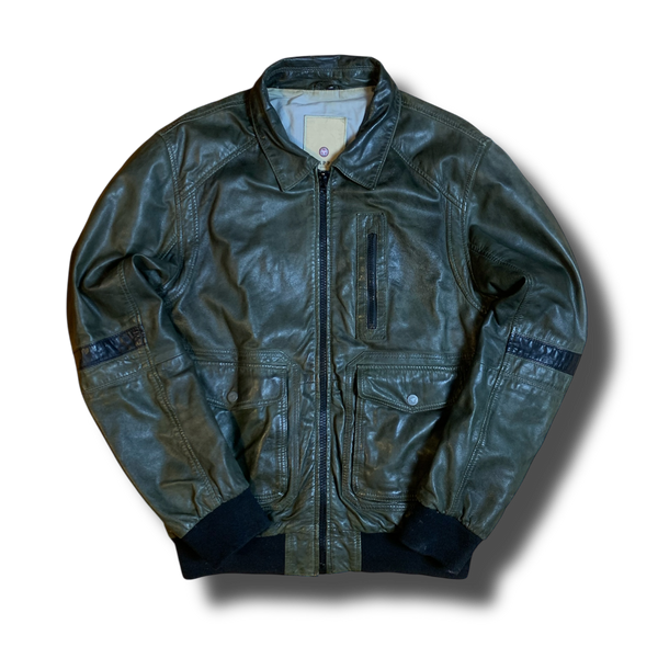 Olive Trapper Lederjacke - Vintage