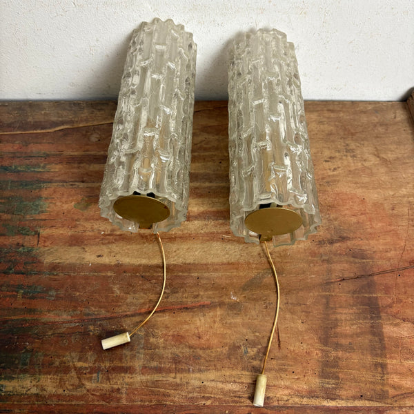 2 Vintage Design Ice Glas Wandlampen von Carl Fagerlund für Lyfa Orrefors