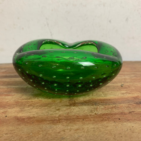 Vintage Mid Century Bubble Murano Aschenbecher grün