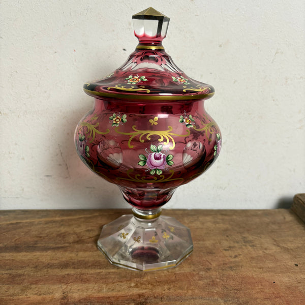 Antike Bonbonniere Böhmisches Kristallglas Deckeldose