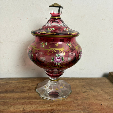 Antike Bonbonniere Böhmisches Kristallglas Deckeldose