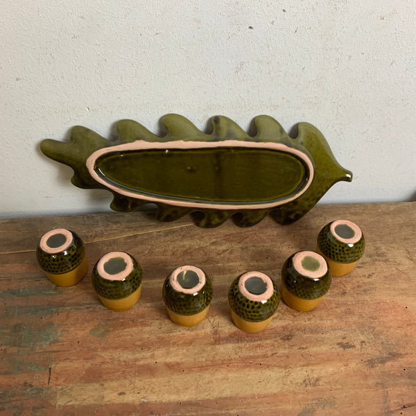 Vintage Keramik Schnaps Becher Eichel auf Eichenblatt