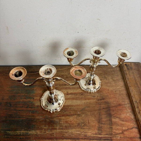 2 vintage dreiarmige versilberter Kerzenleuchter von WMF