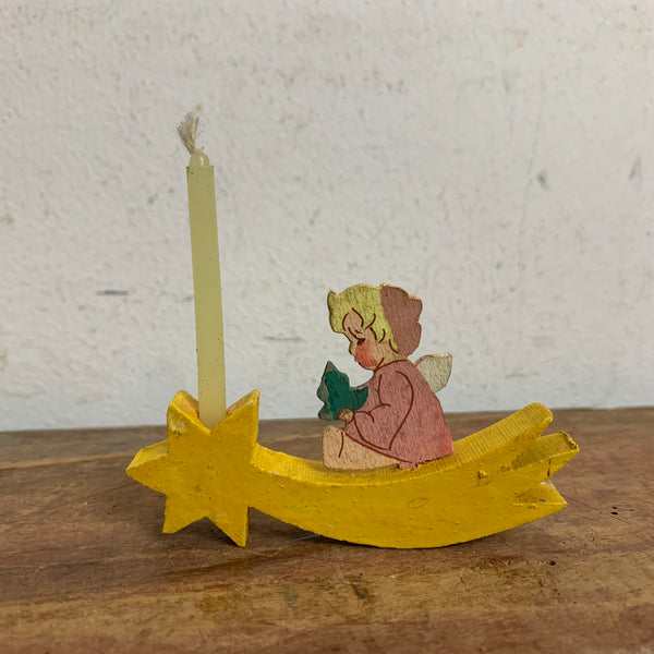 Vintage Kerzenständer Engel auf Schweifstern Erzgebirge