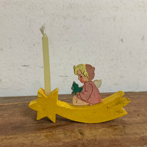 Vintage Kerzenständer Engel auf Schweifstern Erzgebirge